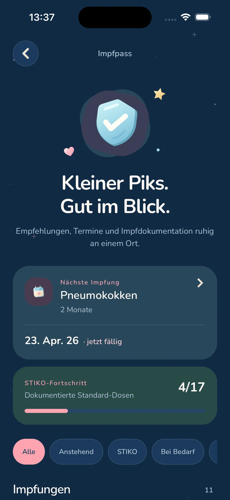 Digitaler Impfpass mit nächstem Impftermin und dokumentierten Impfungen