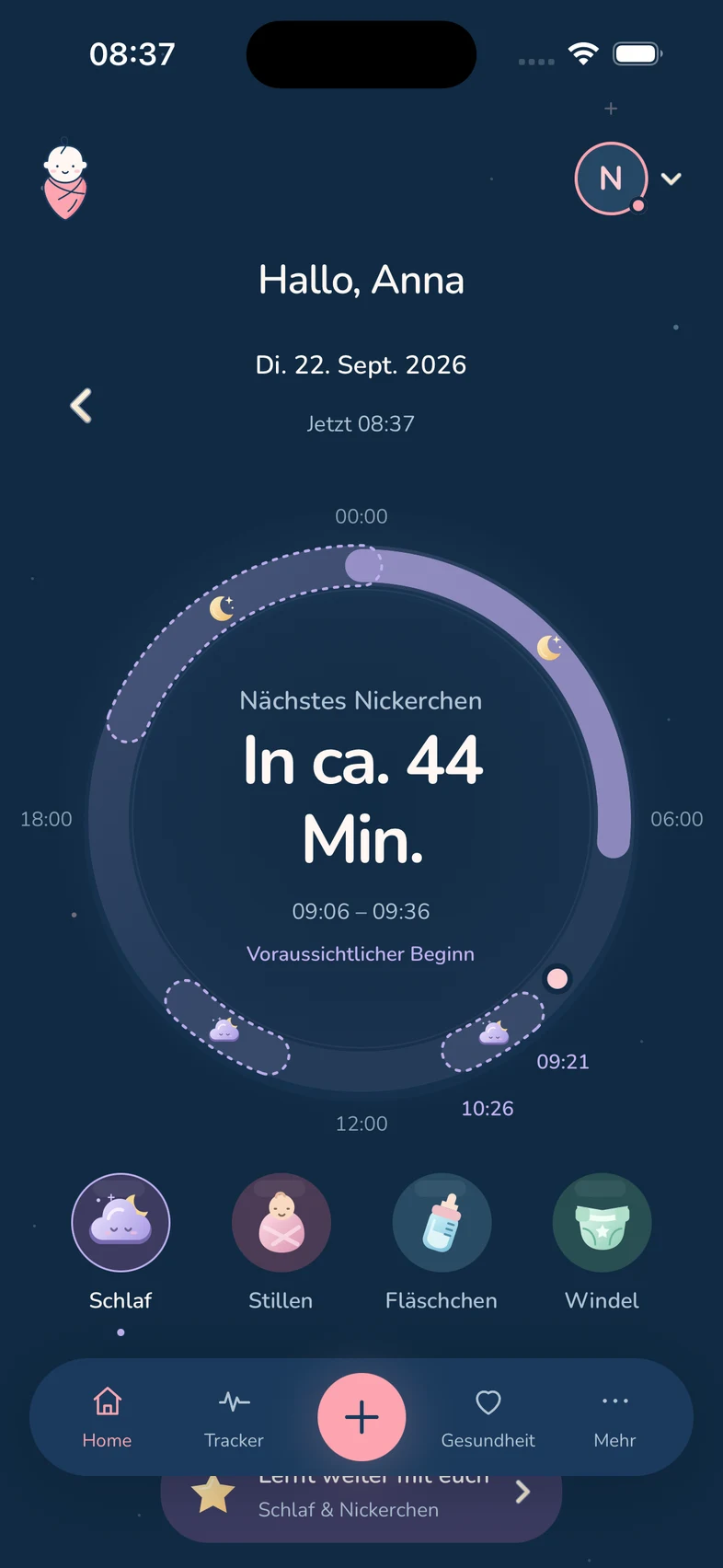 heeybaby Tageskreis: nächstes Nickerchen, Schlaf, Stillen, Fläschchen und Windeln auf einen Blick